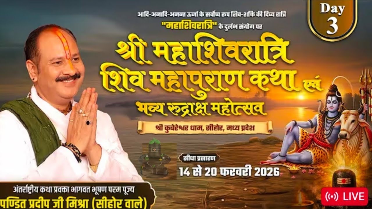 Live 🔴 17 फरवरी | आज की शिव महापुराण कथा | प्रदीप जी मिश्रा सीहोर वाले | सीहोर ,मध्य | Live Katha
