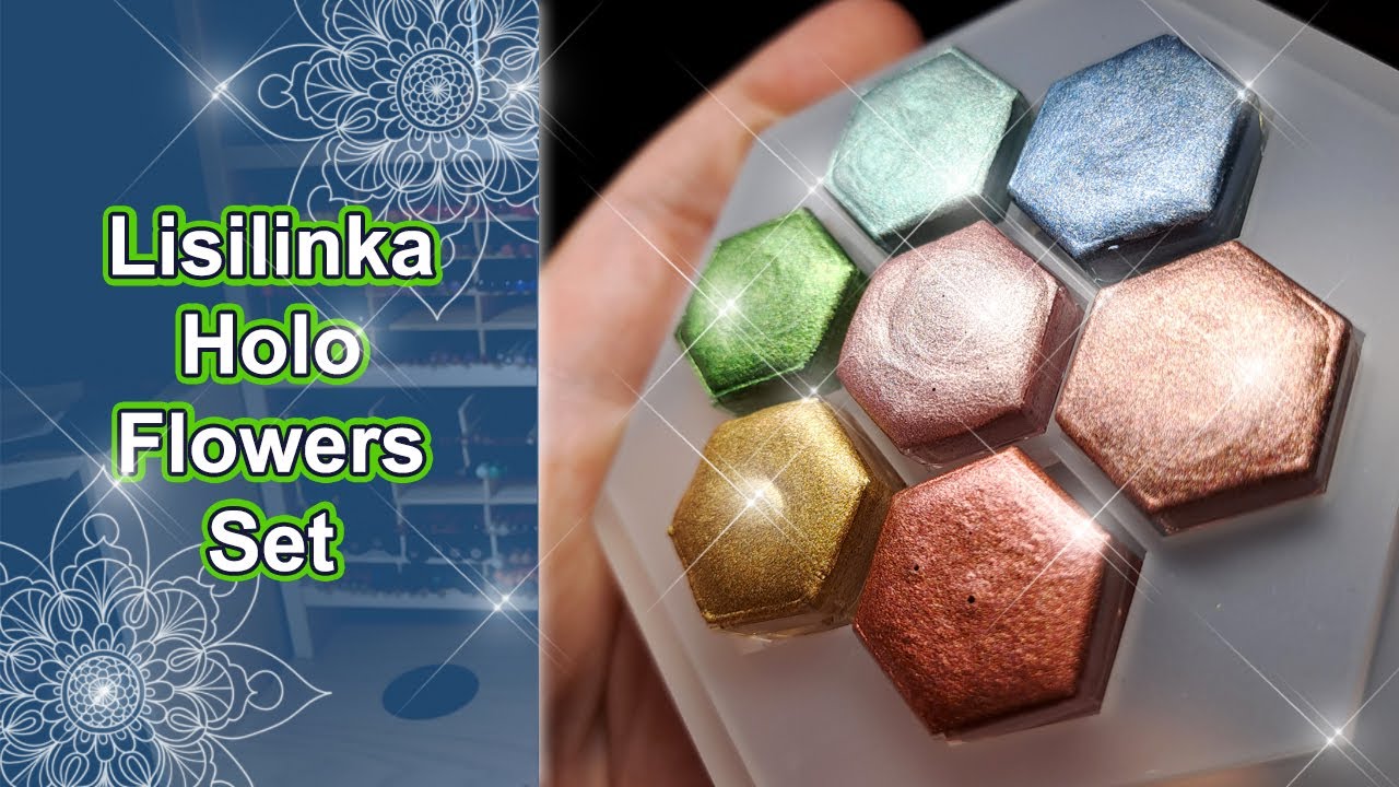 Unboxing and swatching another set of glittery watercolours | Lisilinka Holo Flowers set