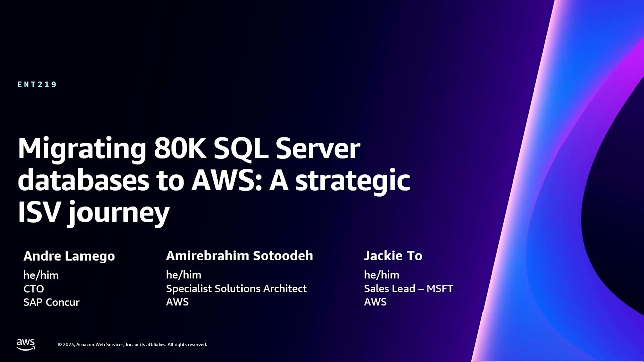 AWS re:Invent 2023 - Migrating 80K SQL Server databases to AWS: A strategic ISV journey (ENT219)