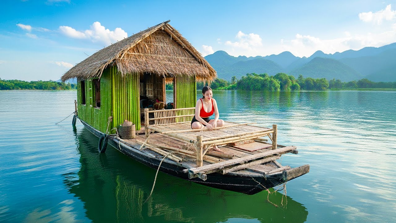 TIMELAPSE - Building a Bed out of BAMBOO and Living on a Lake