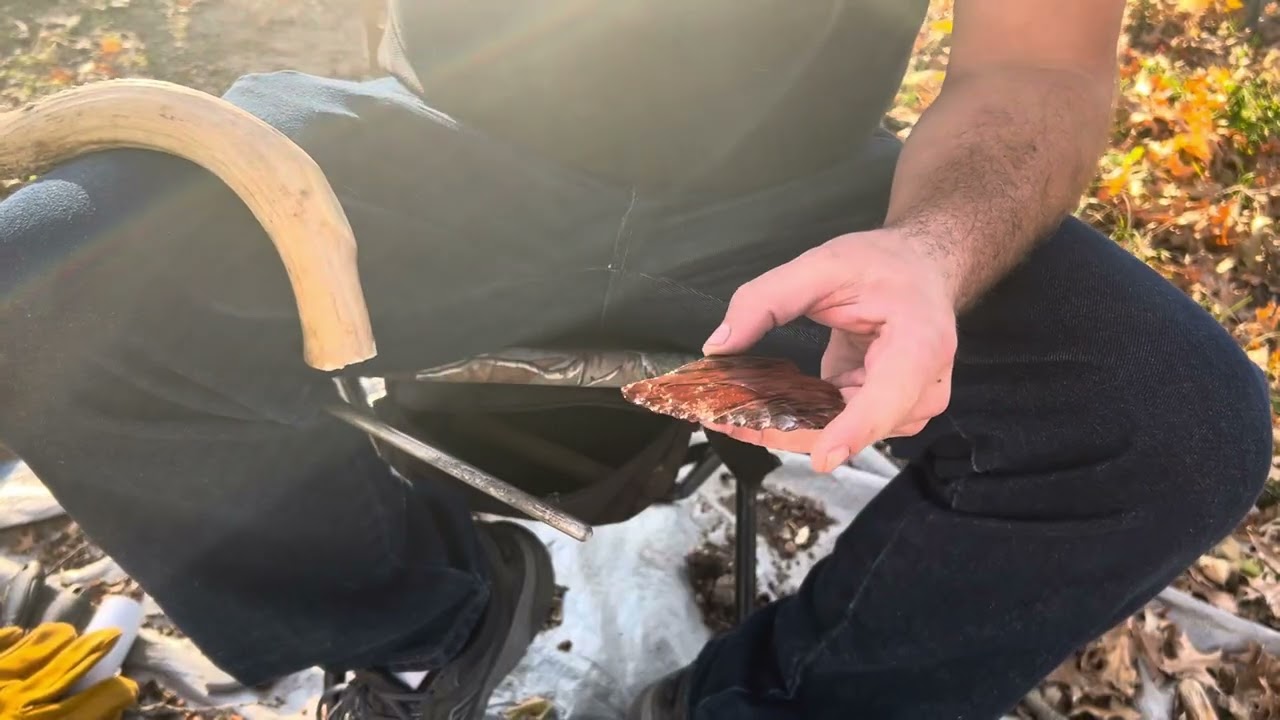 Knapping a sweet triple flow flake.