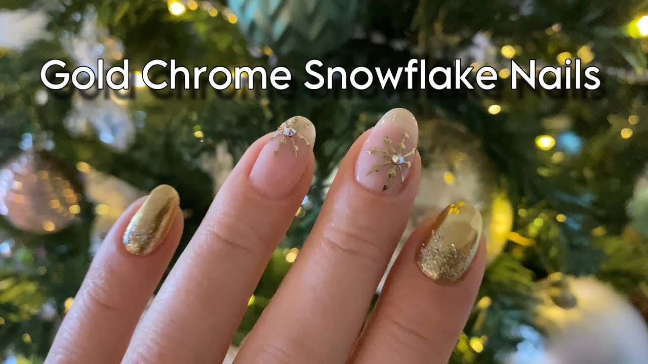 Gold Chrome Snowflake Nails