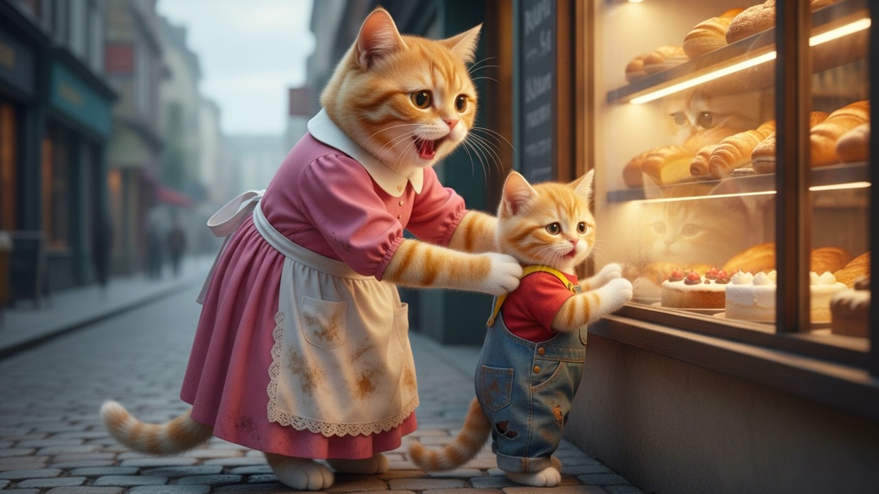 🐱🥖 From Empty Pockets to Fresh Bread: Mommy Cat Works Hard for Her Little One’s Dream 💛✨