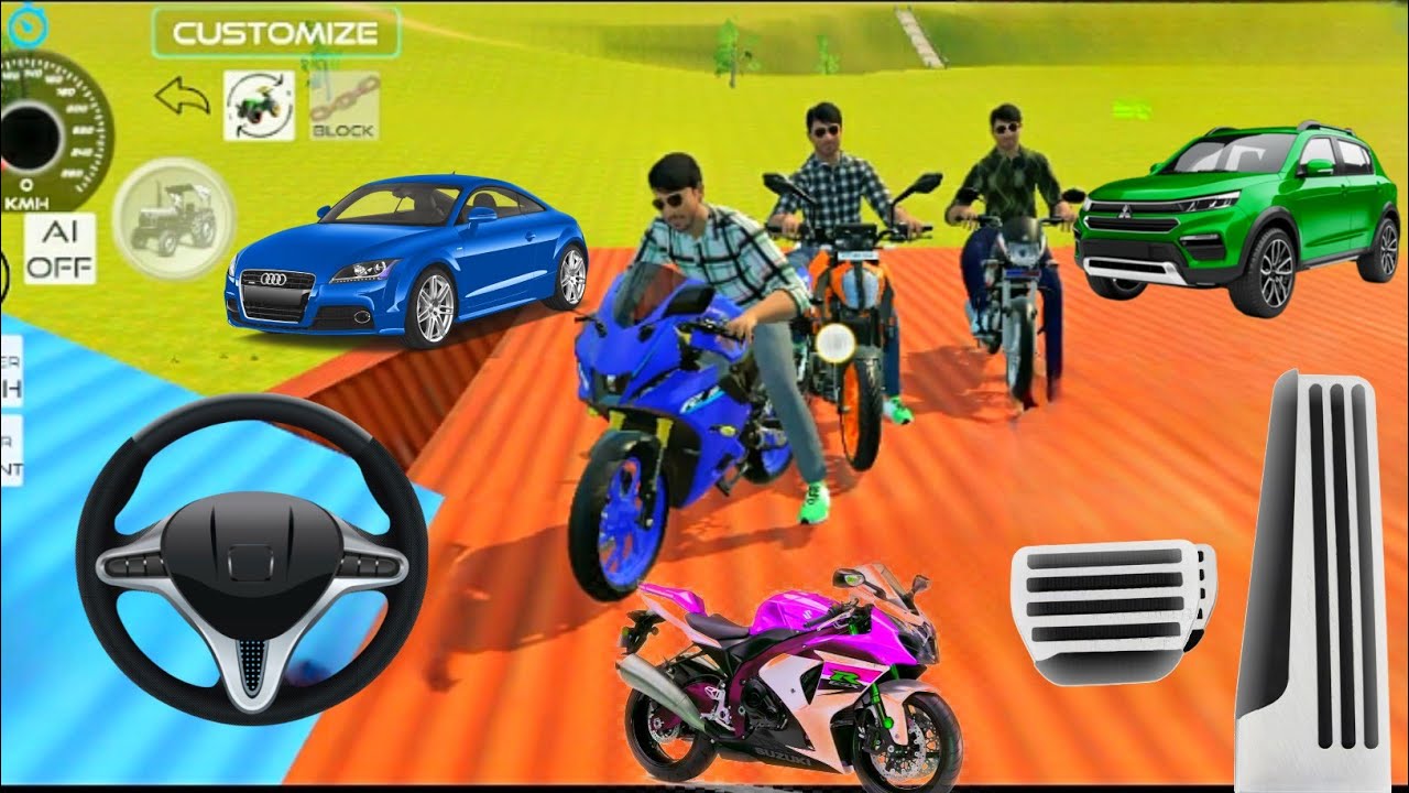 Drive Three Bikes In Load On Tractor Troli  In Stunt Road || #indianvehiclessimulator  #games #bikes