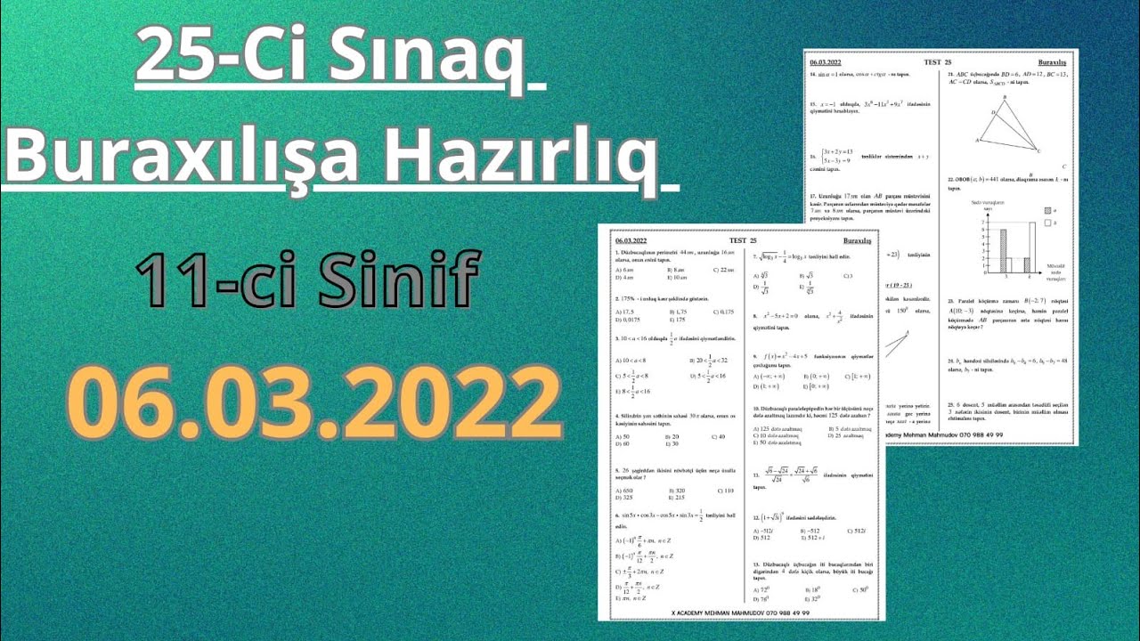 ‼️Buraxılış 11-ci Sinif 25-ci Sınaq 06.03.2022