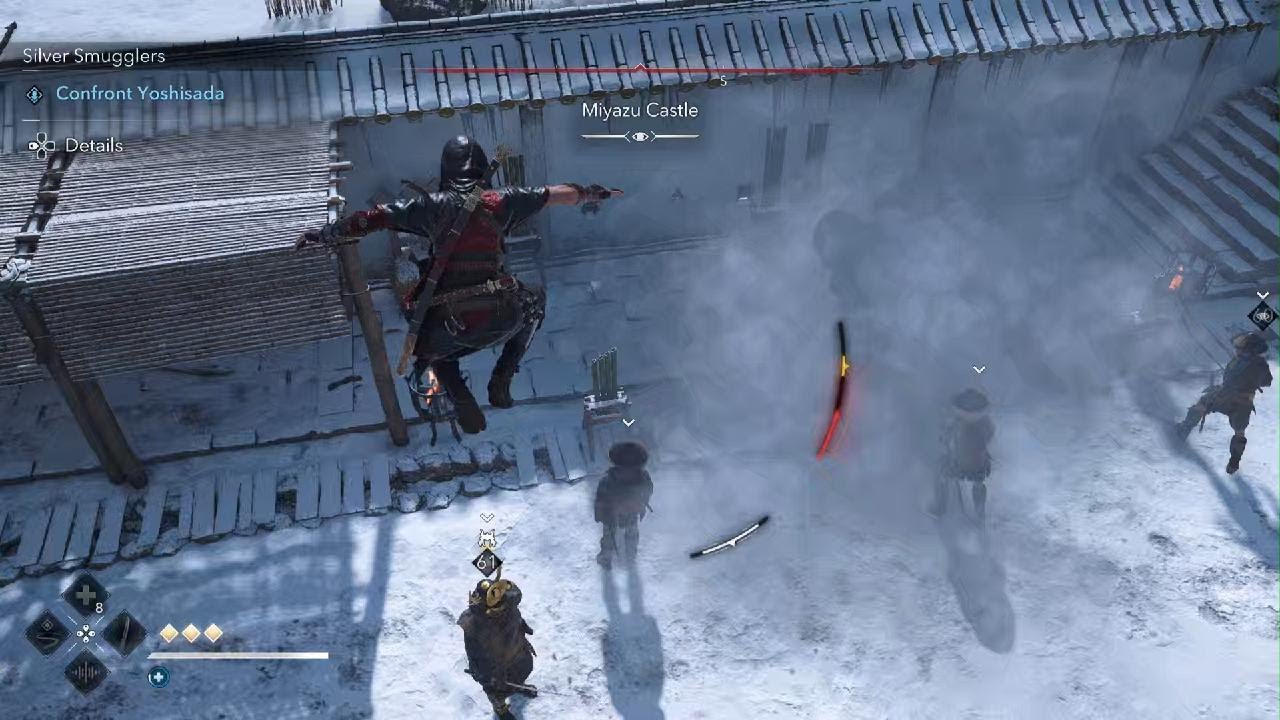 Assassin's Creed Shadows - Naoe sneak-attack then brawling @ Miyazu Castle - April 2025