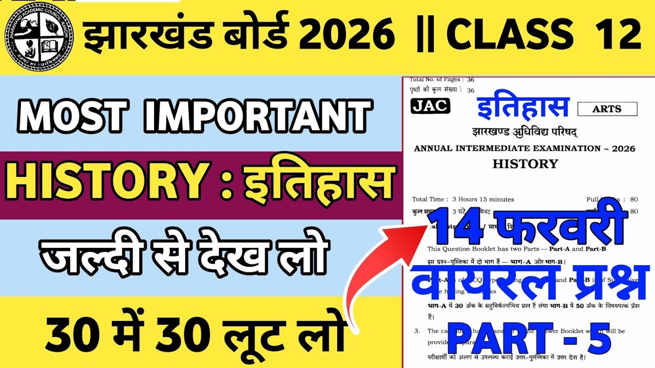Class 12 History (JAC Board) || Part–5 Objective Questions ||Exam 2026 