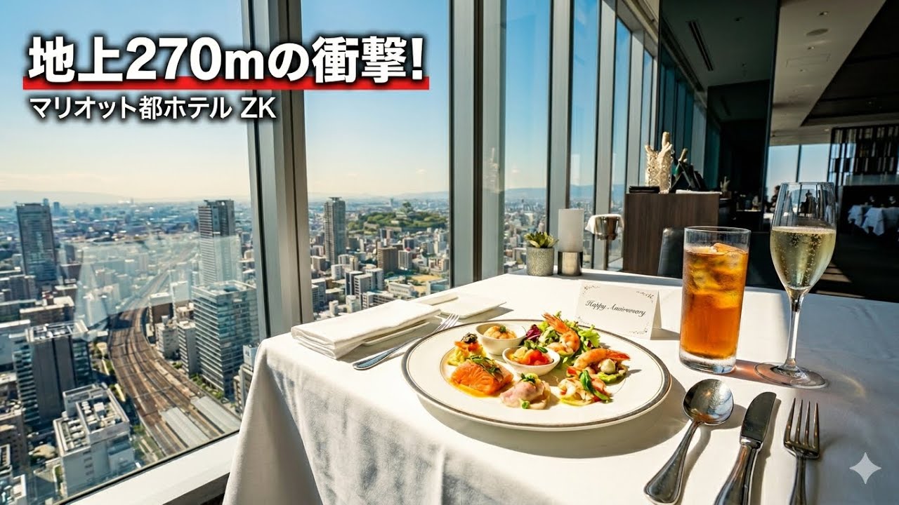 大阪マリオット都ホテル レストランZK｜ハルカス57階で記念日ランチ！絶景・メニュー・店内の雰囲気を疑似体験レポート