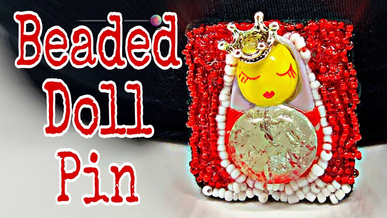 Beaded Brooch Pin with Pull Tab Doll
