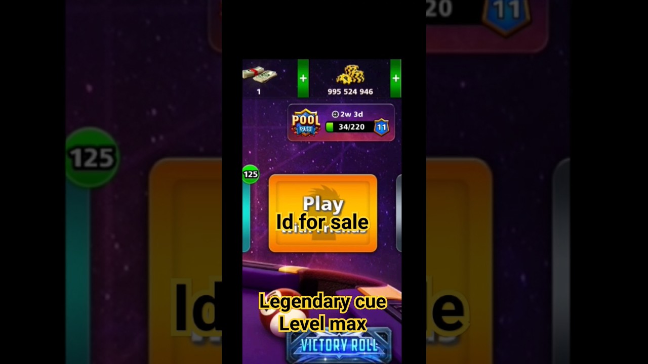 8 ball pool id  1 billion coins and legendary cues level max for sale 