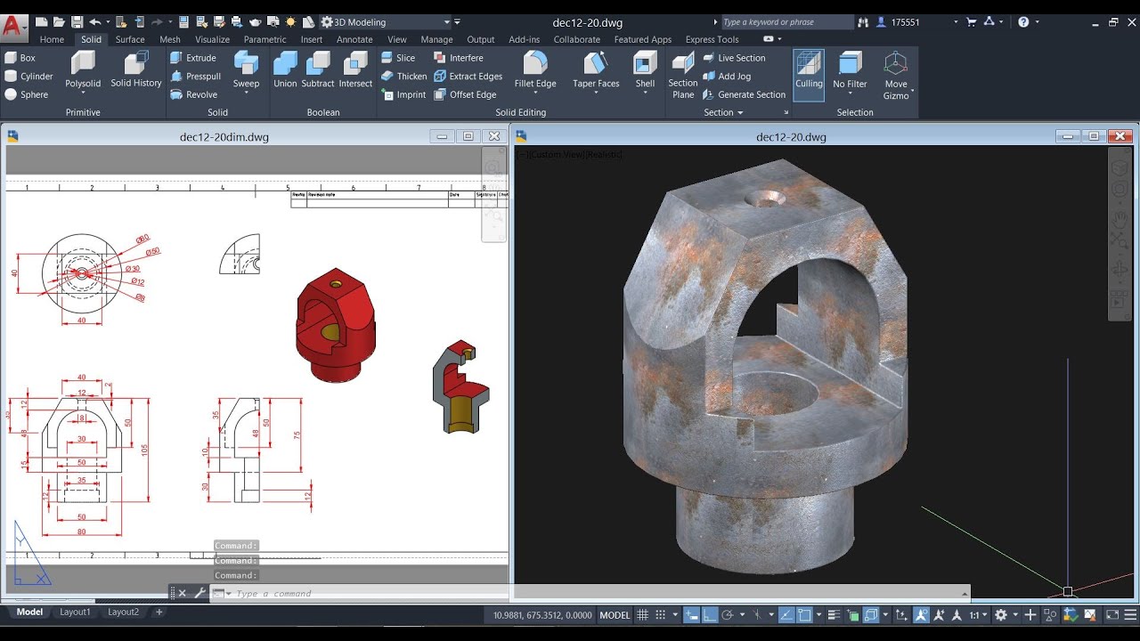 AutoCAD Mechanical Exercise w/ Counterbore & Countersink Holes