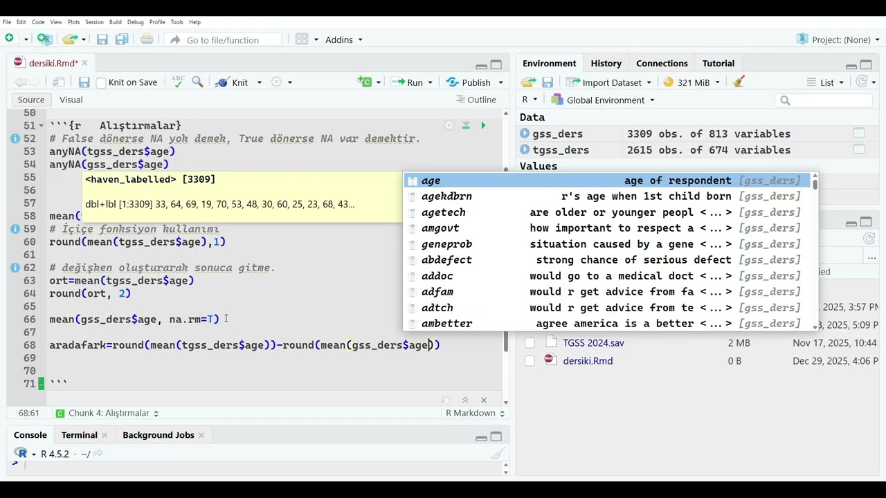 Data üstünde fonksiyonlar Kullanmak ( TEMEL İST VE PSİKOMETRİ 2. HAFTA )