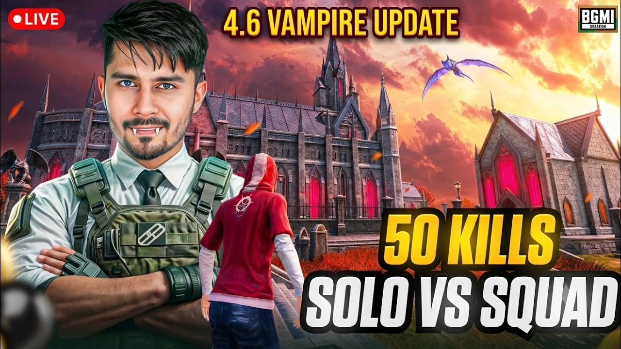 50 KILLS SOLO VS SQUAD IN BGMI 4.6 UPDATE 🔥 RANK PUSH - BGMI NEW UPDATE GAMEPLAY