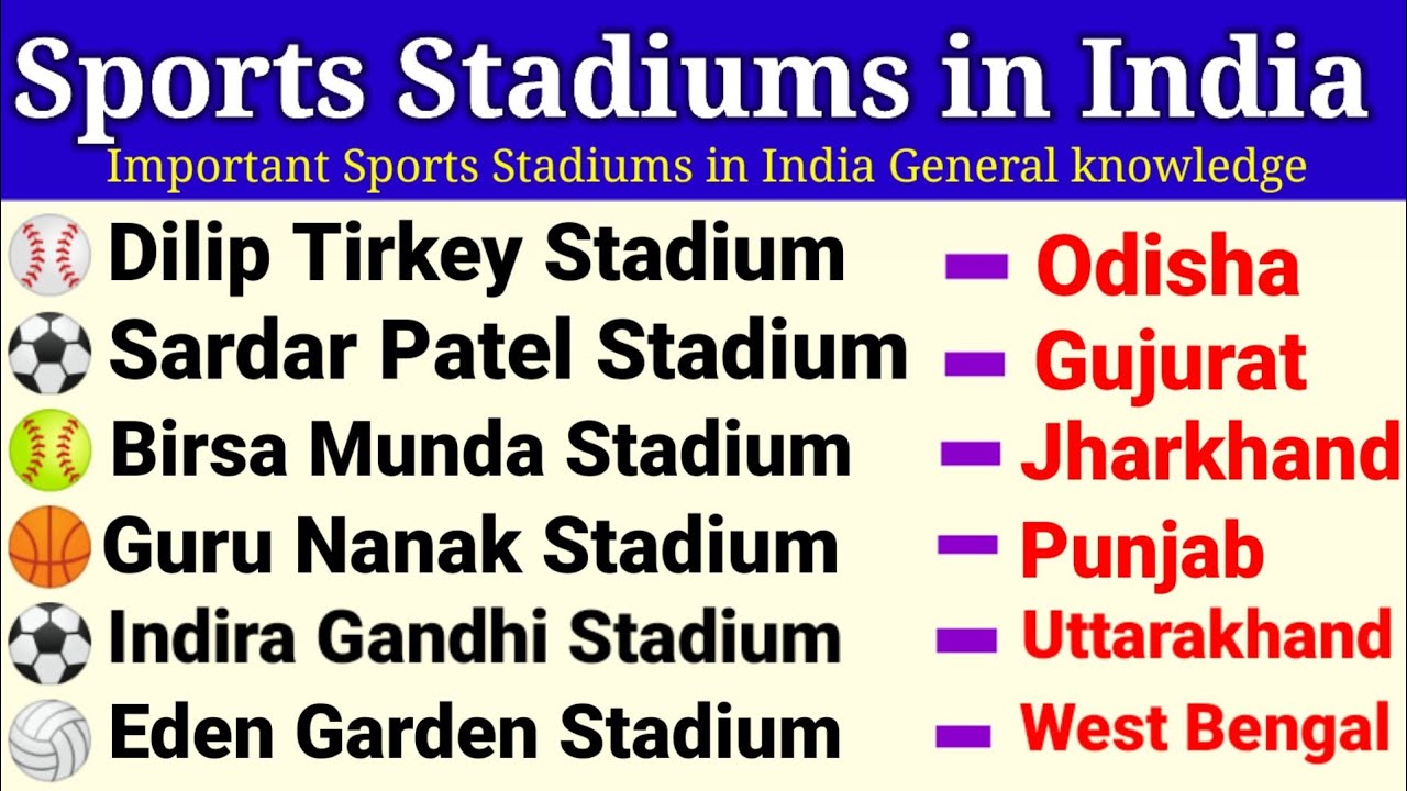 Sports Stadiums || Sports Stadiums in India || Important Sports Stadiums in India ||