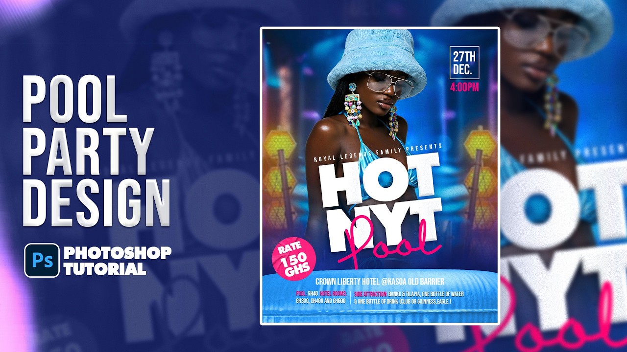 Simple Pool Party Flyer Design in Photoshop Step by Step Tutorial