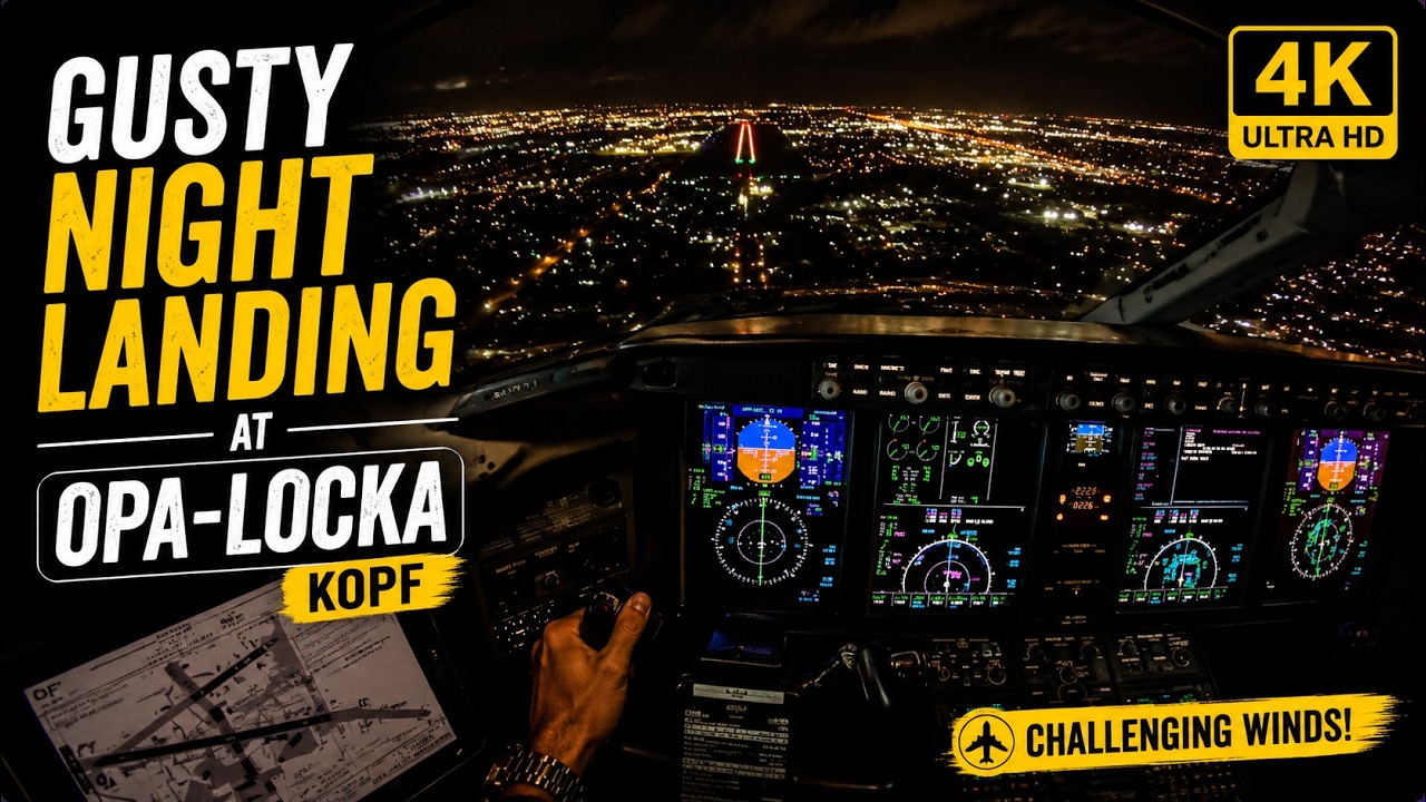 Gusty and Busy Night Landing in Miami | Challenger 300