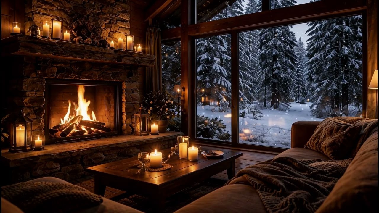 Cozy Fireplace Ambience | Crackling Fire Sounds Only | Winter Cabin 4K
