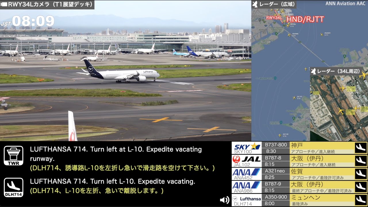【管制官の飛行機さばきvol.4】羽田空港RWY34L 朝一の到着ラッシュ編【ATC字幕・レーダー・運航票付き】