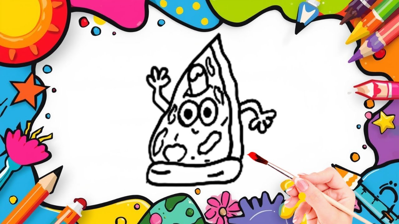 How To Draw cute Pizza Slice Drawing, Painting & Coloring For Kids and Toddlers_🌈🎨 🐋