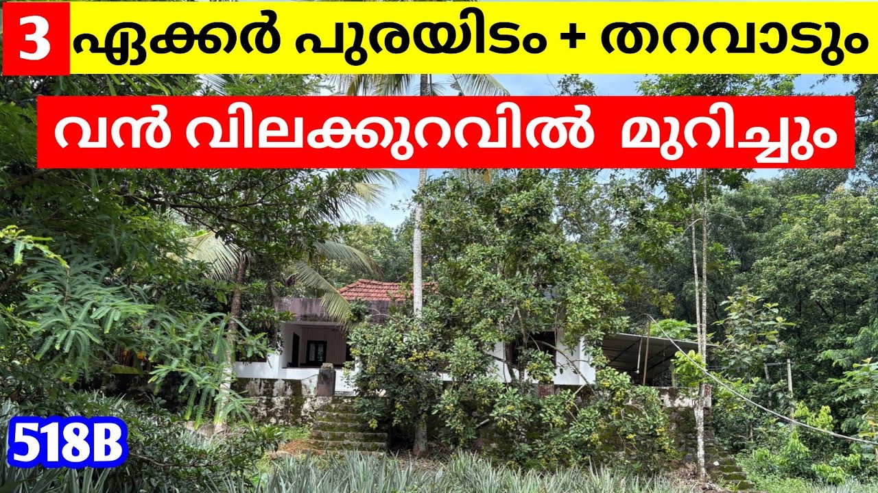 3 ഏക്കർ പുരയിടവും തറവാടും 😱 വൻ വിലക്കുറവിൽ വിൽപ്പനയ്ക്ക് | മുറിച്ചും കൊടുക്കും 🔥 | Ref: 518B