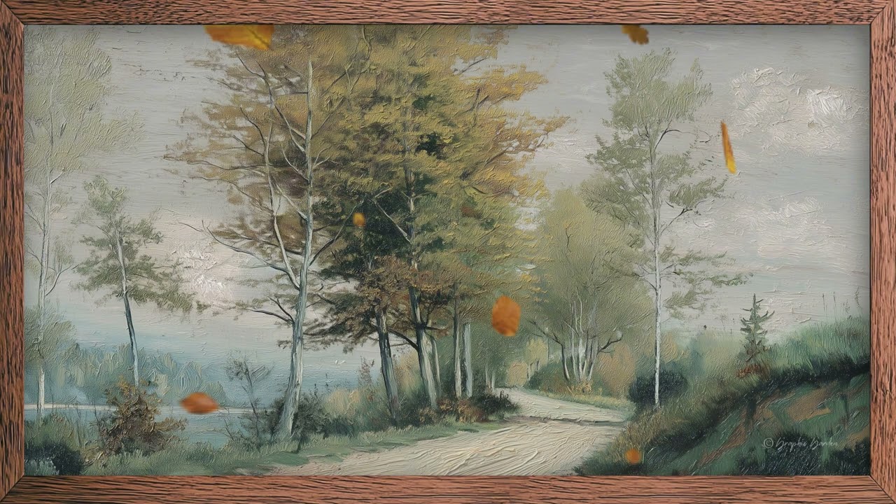 🍂 Cozy Autumn Countryside Road | Dark Wood Frame TV Art with Classical Music in 4K