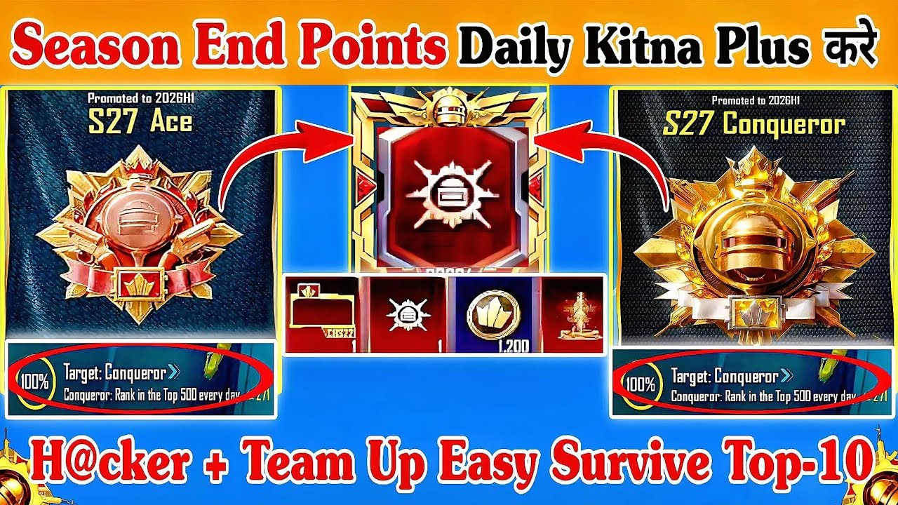 🇮🇳Season End Points Daily Kitna Plus करे⁉️H@cker + Team up Easy Survive Top-10 | Conqueror Best Tips
