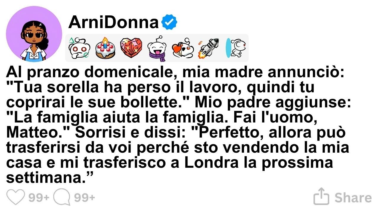 [STORIA COMPLETA] Al pranzo domenicale, mia madre annunciò: 