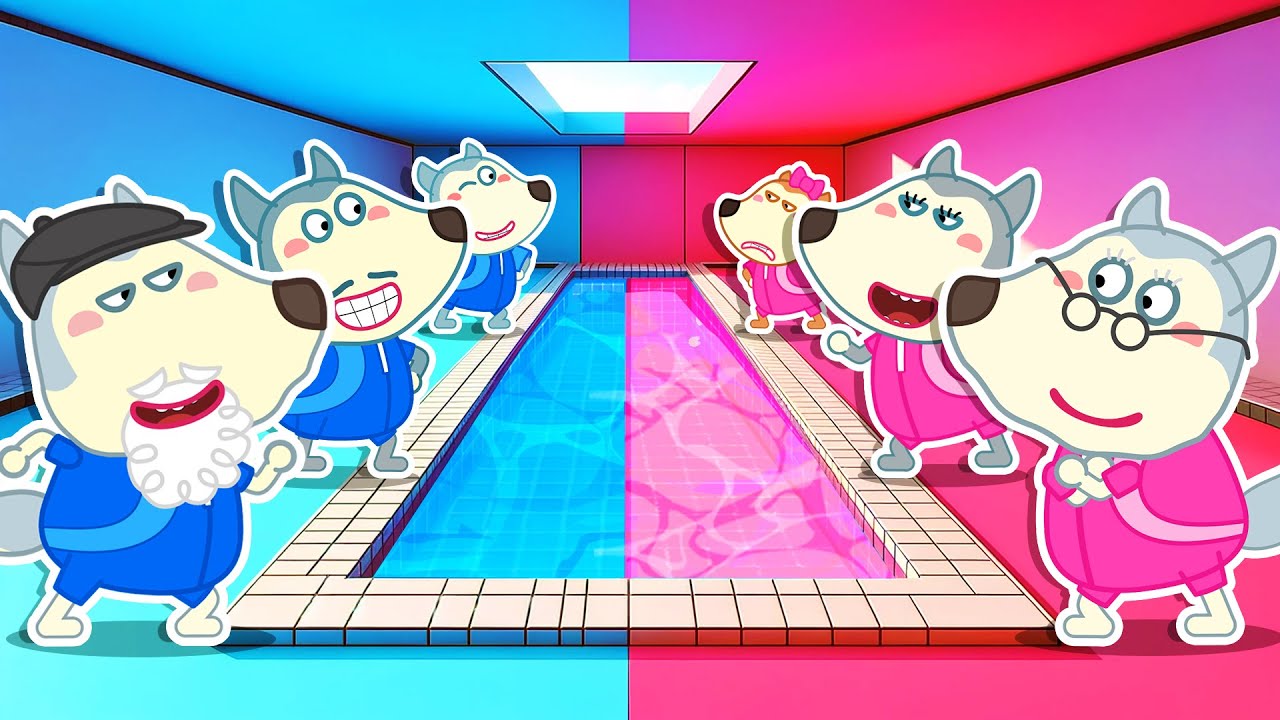 Pink vs Blue Family Swim Race Challenge with Lycan 🐺 Funny Stories for Kids @LYCAN1-d2g