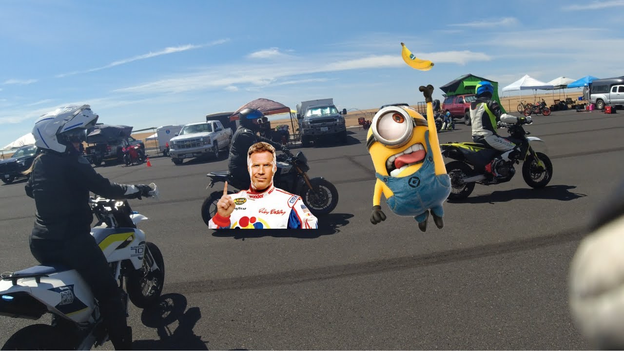 Battle for the banana! Ricky Bobby VS Minion! MT-09 VS 701 supermoto!