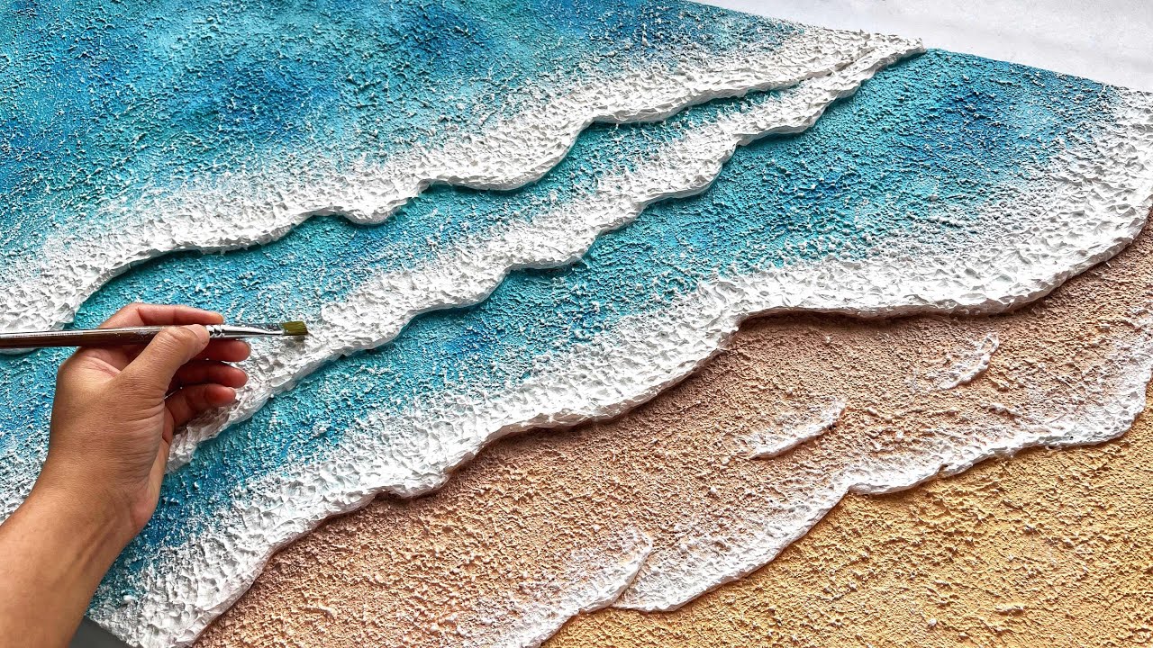 Easy Way to Paint  Abstract Textured Sea Waves Painting: Acrylic Painting for Beginners Ocean Waves