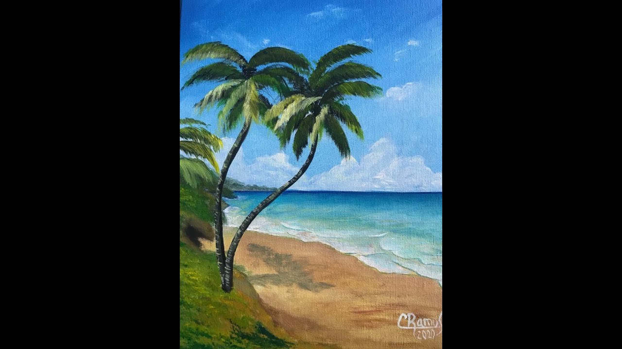 PINTANDO PLAYA CON PALMERAS-ACRILICO