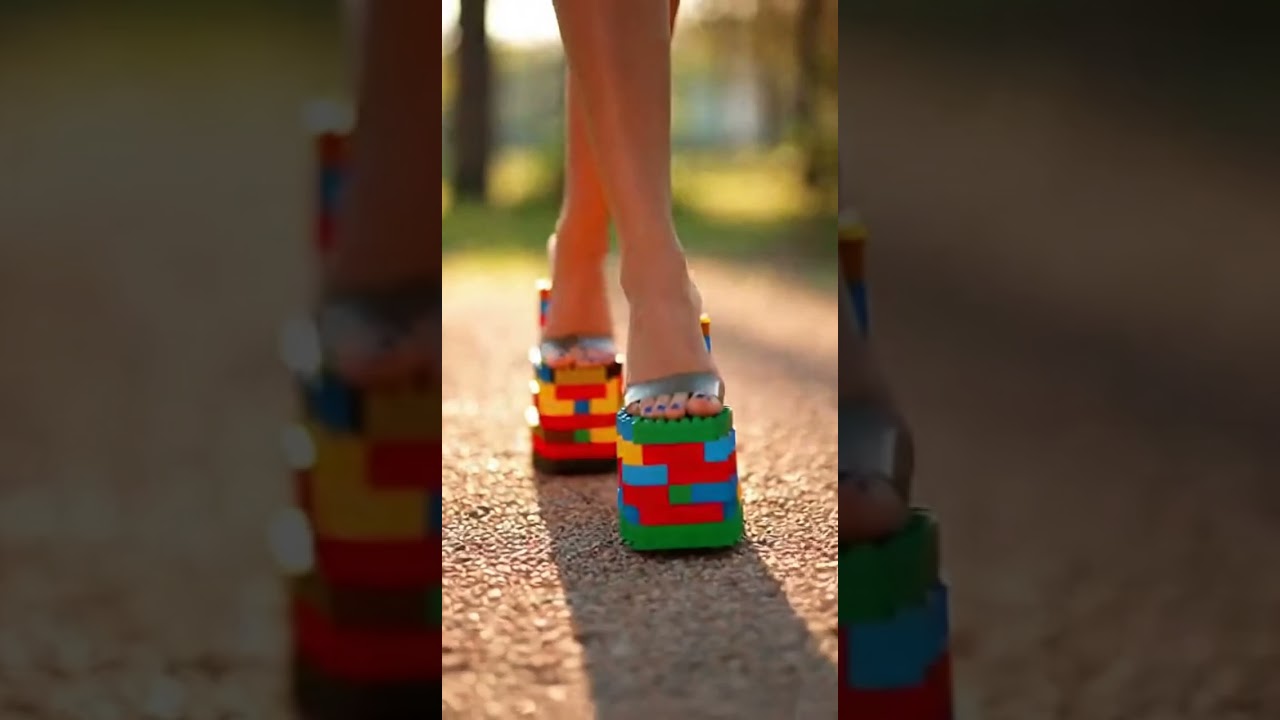 Lego Inspired Fashion: Stunning Brick Dress & Platform Heels Walk 