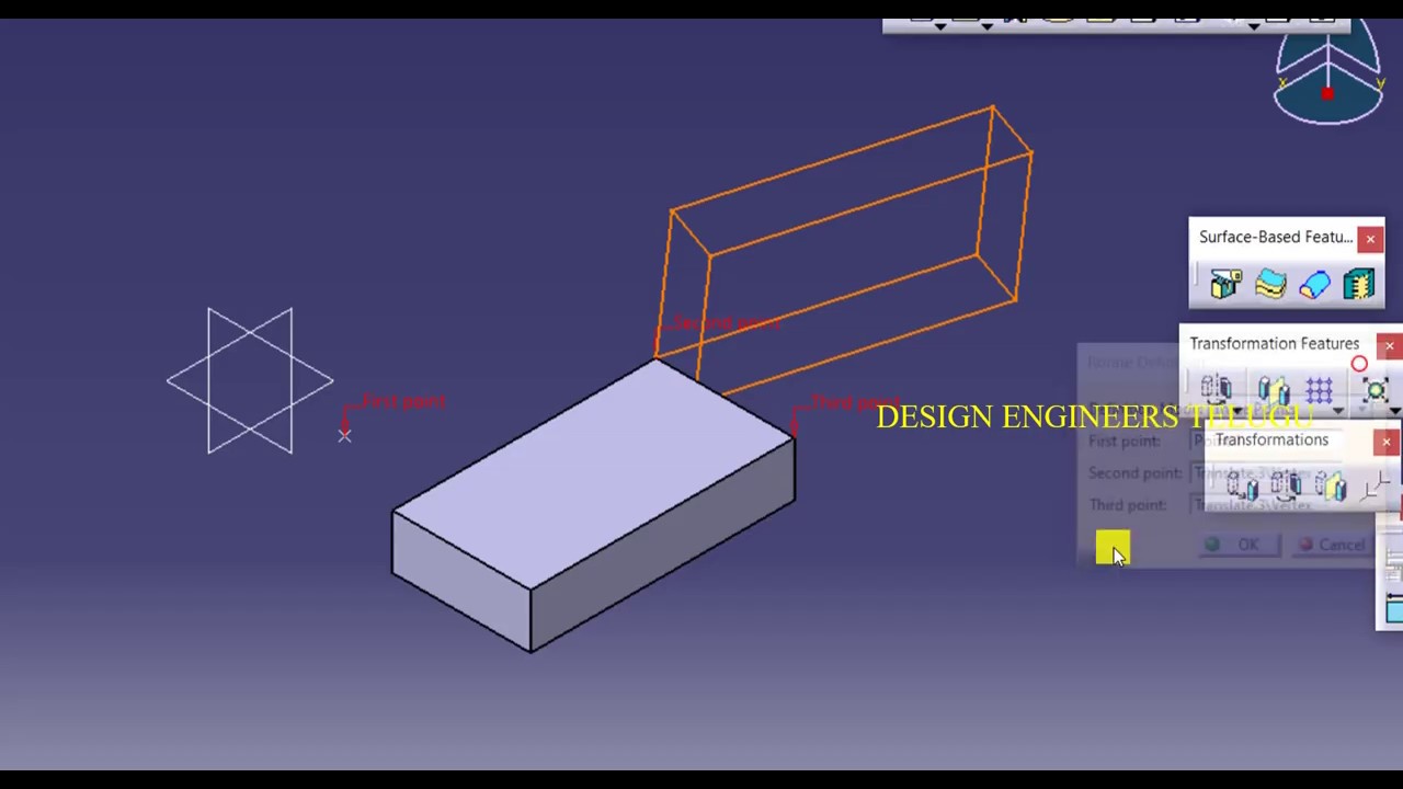 CATIA Class - 35 || Telugu || Transformation features (Translation,Rotation,Symmetry,Axis To Axis)