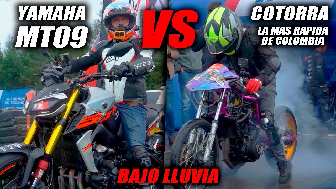 EN PLENO AGUACERO🛑MT09 🆚 Moto Transformers la Cotorra🛑Fullgass Cuarto de Milla Drag Race
