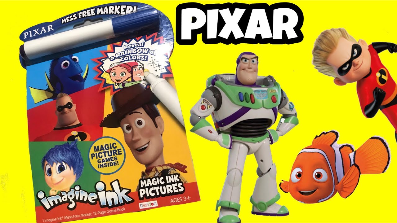 Disney Pixar Finding Dory + Toystory + Incredibles Imagine Ink Coloring Book with Magic Markers!