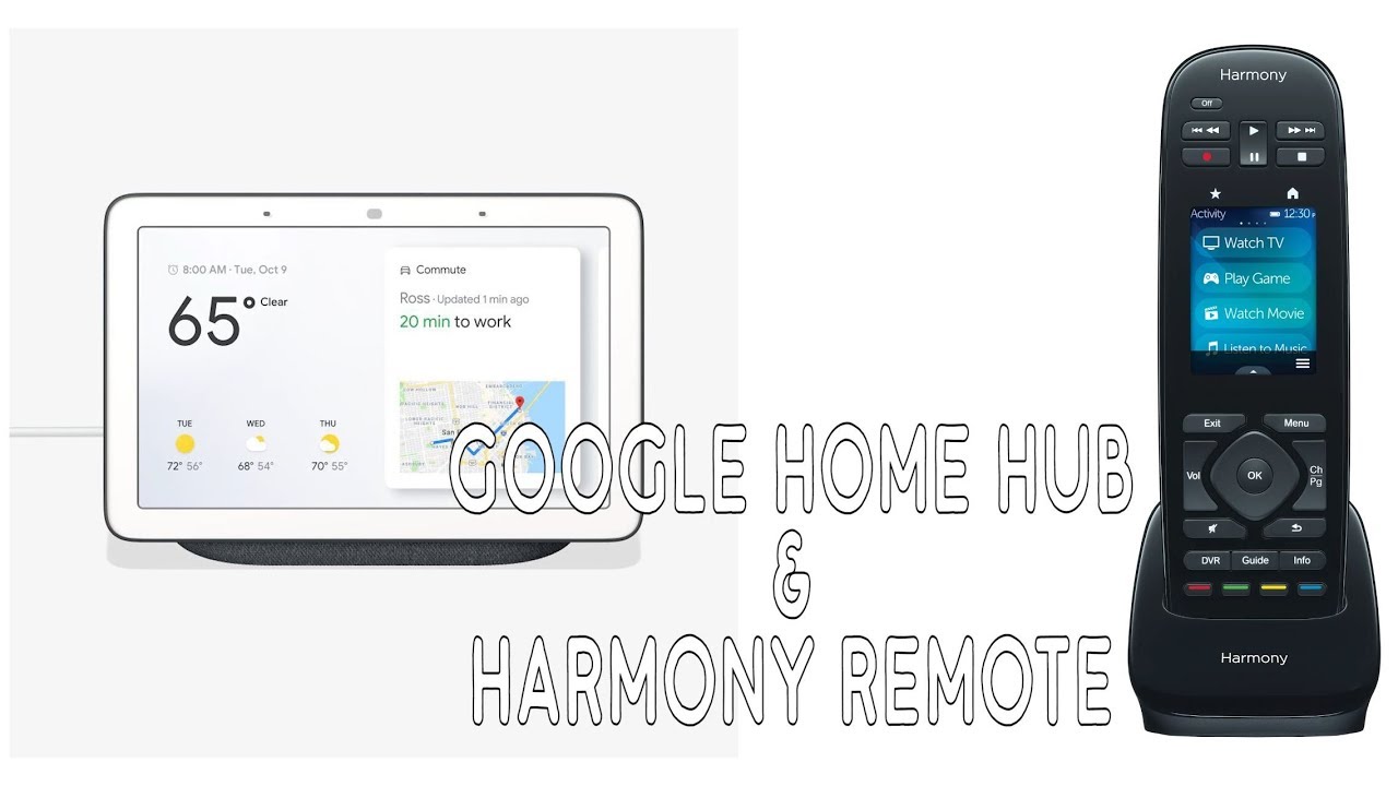 Google Home Hub and Logitech Harmony Remote Control