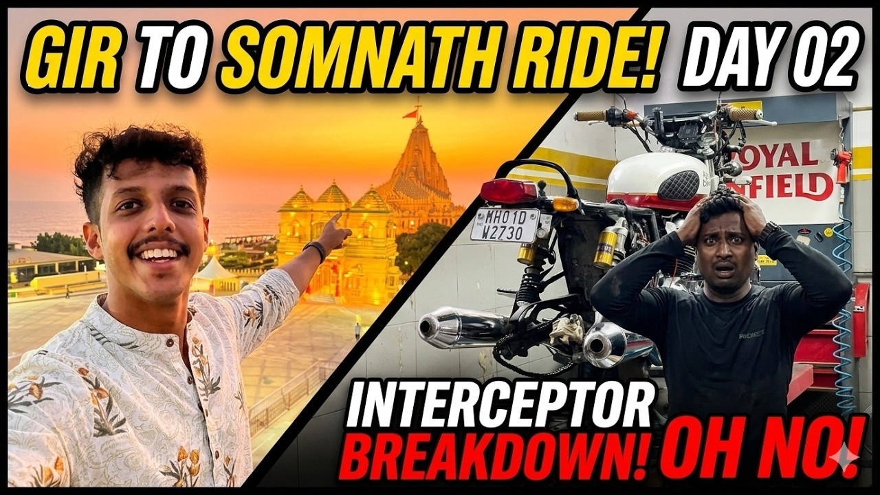 Gir to Somnath Ride | Interceptor Breakdown on the Way 😳 | Gujarat Ride Day 2 🏍️