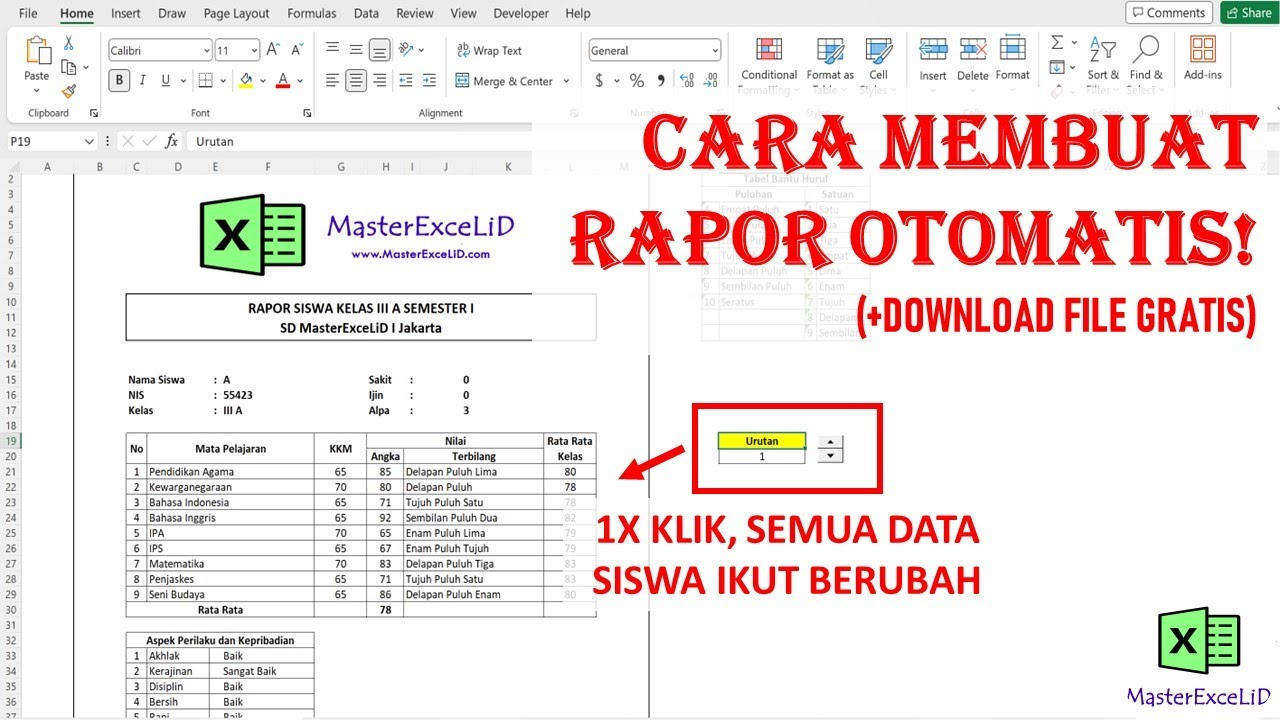 Tutorial Cara Membuat Rapor Otomatis Dengan Excel (+Download File Gratis)