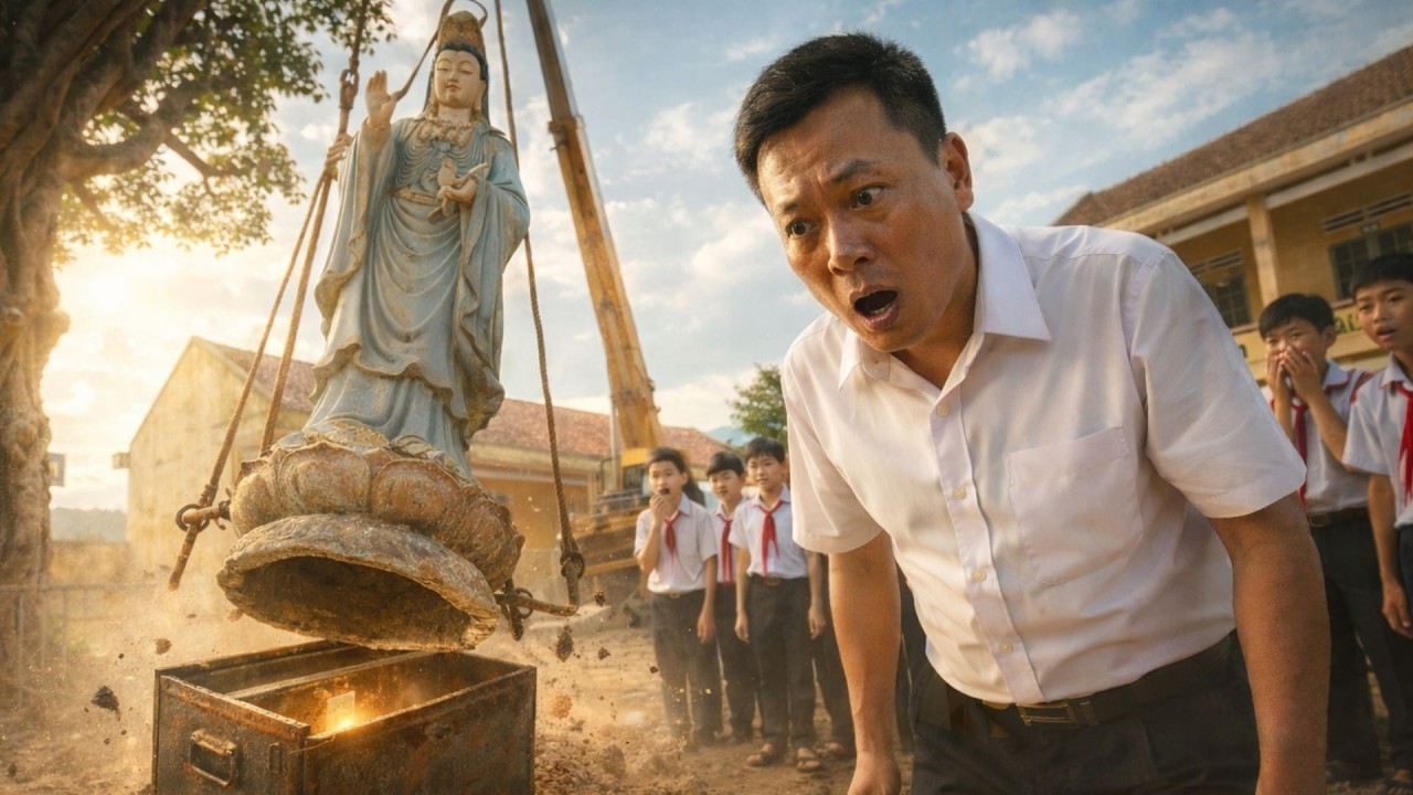 Hiệu Trưởng Ra Lệnh Dời Tượng Quan Âm Cũ Ở Sân Trường - Thứ Lộ Ra Dưới Chân Tượng Làm Cả Trường Sốc