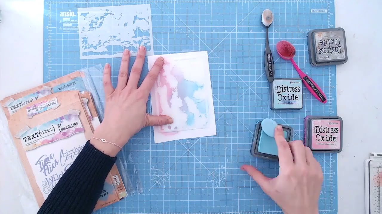Create a clouds and sky ink blended background -  layering stencil how-to tutorial