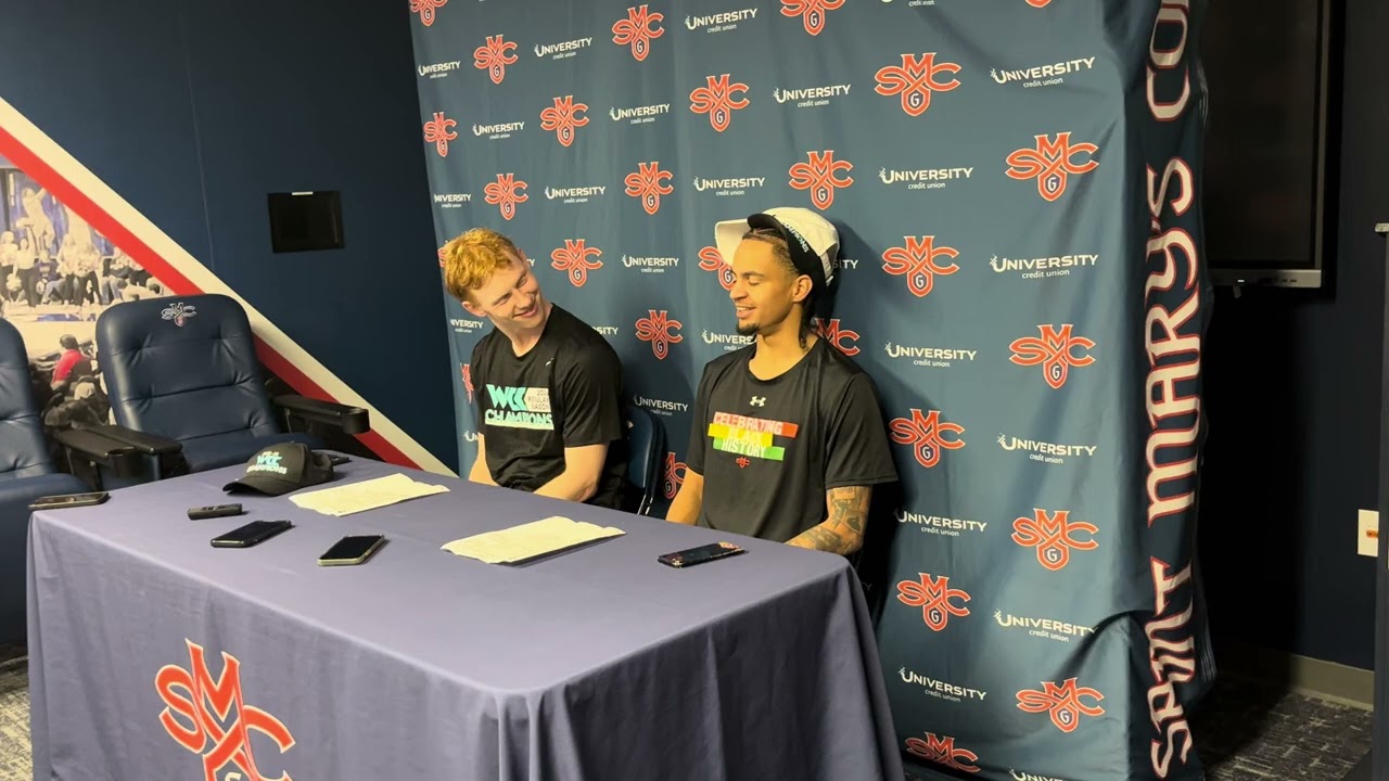 Saint Marys' Mikey Lewis and Joshua Dent post Gonzaga