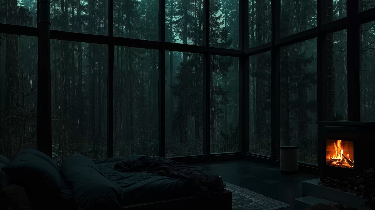 One Hour Here Feels Like Therapy 🌙 Rainy Night Ambiance Fireplace Room