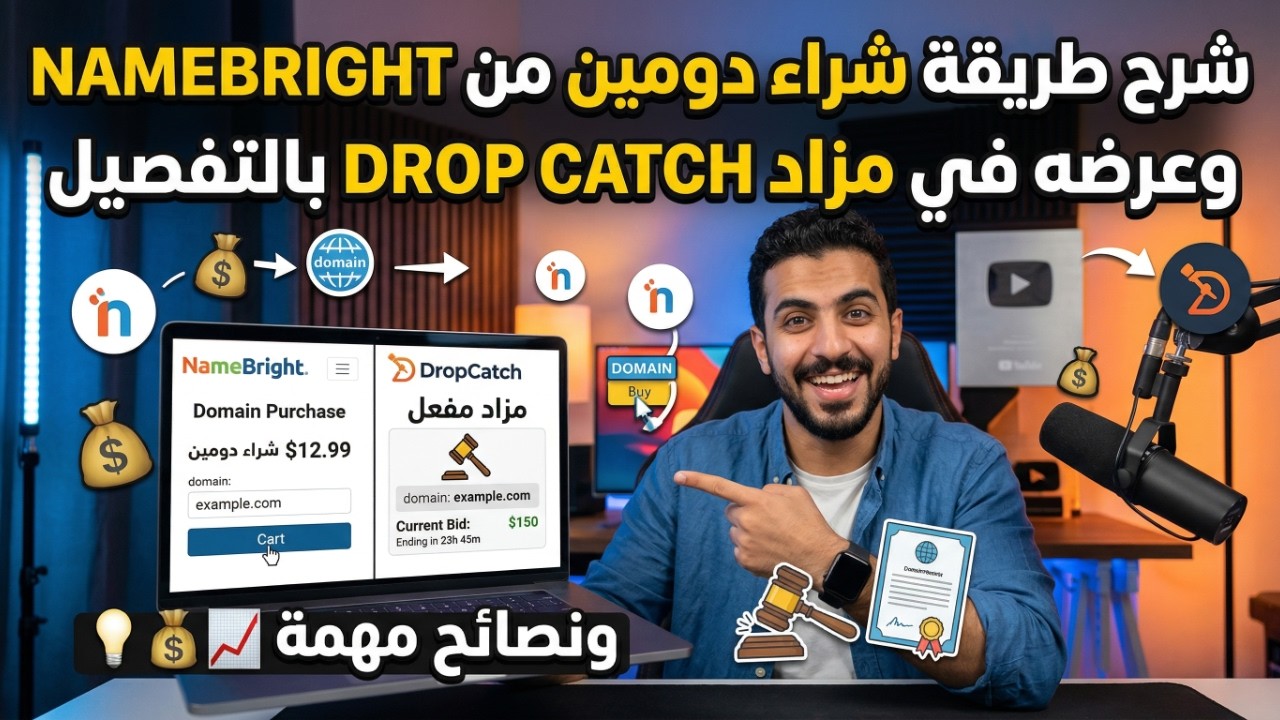 شرح طريقة شراء الدومين من نايم برايت NAMEBRIGHT وعرضه في مزاد DROP CATCH بالتفصيل ونصائح مهمة