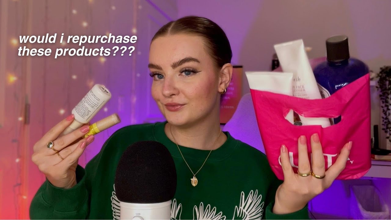 ASMR beauty products ive used up 💄💸  detailed reviews, tapping