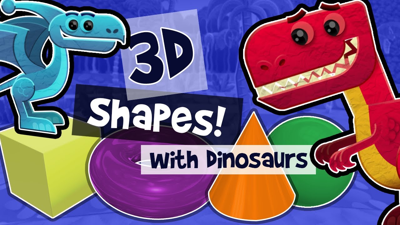 Learn 3d Shapes - Dinosaur Shapes - Geometry - Shapes with Baby T-Rex- Shapes Animation for Children