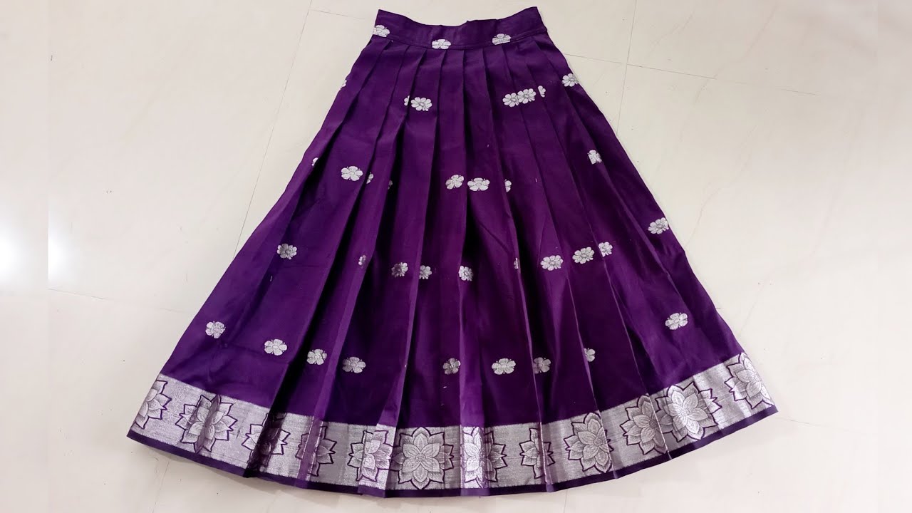 Pattu Pavada Cutting And Stitching Easy Method For Beginners/Pleated Skirt Cutting And Stitching