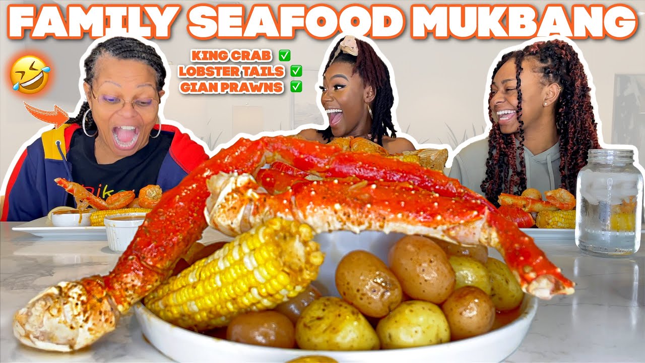 FAMILY SEAFOOD BOIL MUKBANG WITH SHENA'S AUNT & COUSIN | GIANT PRAWNS, LOBSTER TAIL, KING CRAB