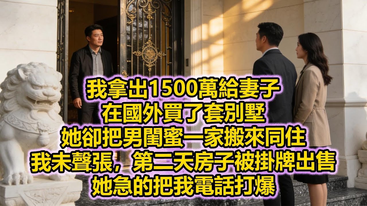 我拿出1500萬給妻子在國外買了套別墅，她卻把男閨蜜一家搬來同住，我未聲張，第二天房子被掛牌出售，她急的把我電話打爆