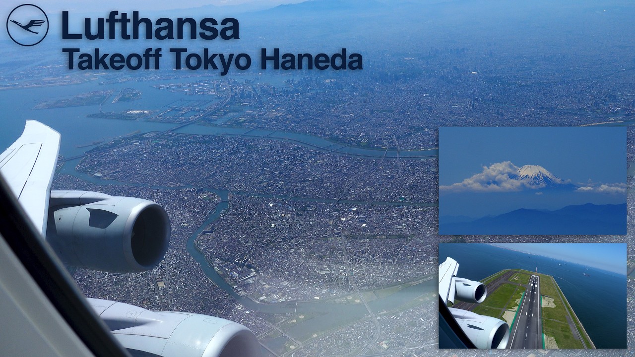 [4K] STUNNING Lufthansa Boeing 747-8 ✈ Takeoff Tokyo Haneda | CITY VIEW!