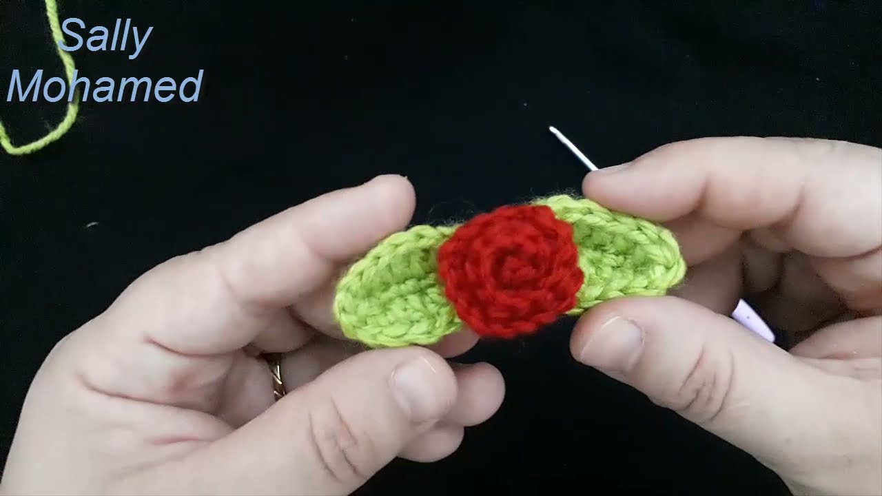 crochet little rose with leaves كروشيه وردة صغيرة للتزيين مع ورق الشجر#كروشيه #وردة #crochet #Rose